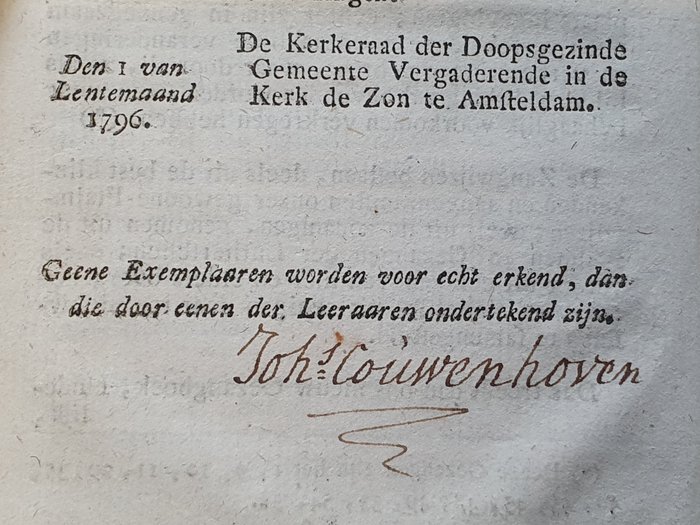 Doopsgezind - Johan Couwenhoven - Christelijke gezangen voor de openbare Godsdienstoeffeningen - 1796