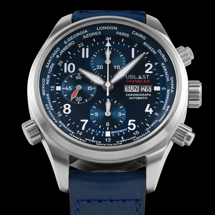 Ublast - Traveler Chronograph World Time - REF.UBTRCH47BU - Automatic Swiss MOVT - Mænd - Ny