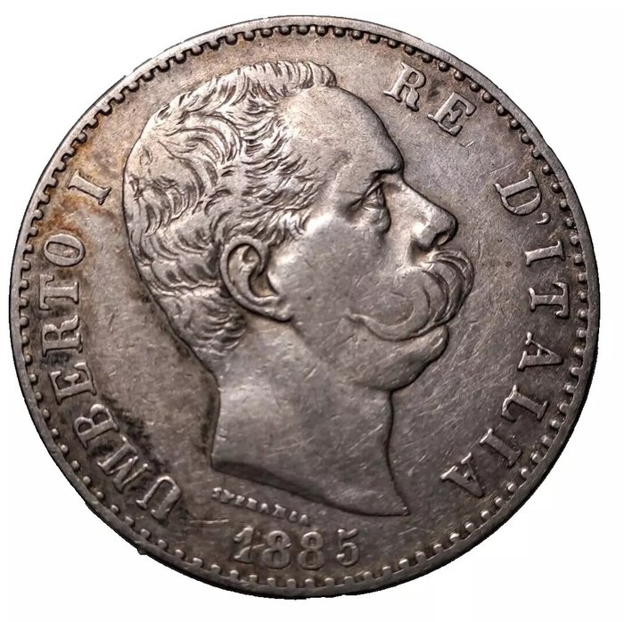 Italien, Kongeriget Italien. Umberto I di Savoia (1878-1900). 2 Lire 1885  (Ingen mindstepris)