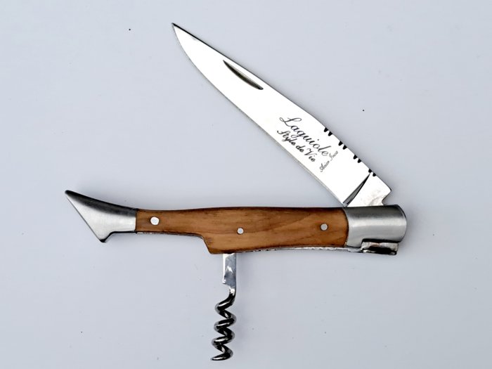 Laguiole - Corkscrew with Pocket Knife - Olive Wood - style de - Proptrækker - Rustfrit stål