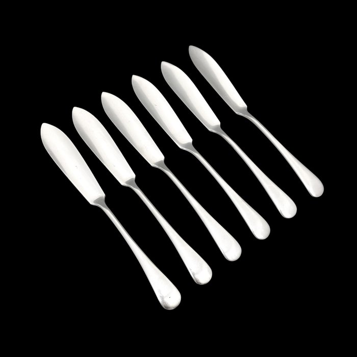 Mappin  Webb (Mappin Brothers) - Antique silver-plated 12pc 6 person fish cutlery eater set - Fiskebestik sæt til 6 (12) - Gammel engelsk - Forsølvet