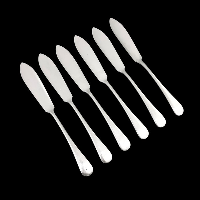 Mappin  Webb (Mappin Brothers) - Antique silver-plated 12pc 6 person fish cutlery eater set - Fiskebestik sæt til 6 (12) - Gammel engelsk - Forsølvet