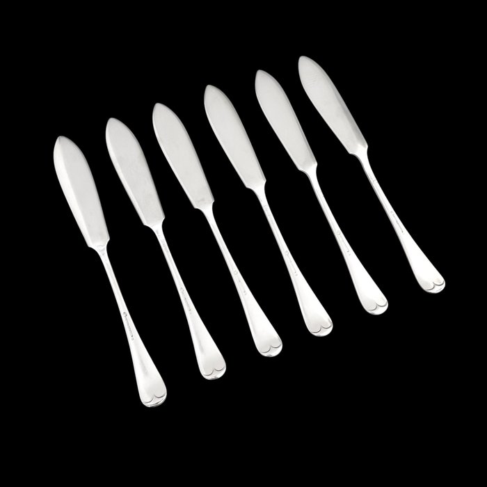 Mappin  Webb (Mappin Brothers) - Antique silver-plated 12pc 6 person fish cutlery eater set - Fiskebestik sæt til 6 (12) - Gammel engelsk - Forsølvet