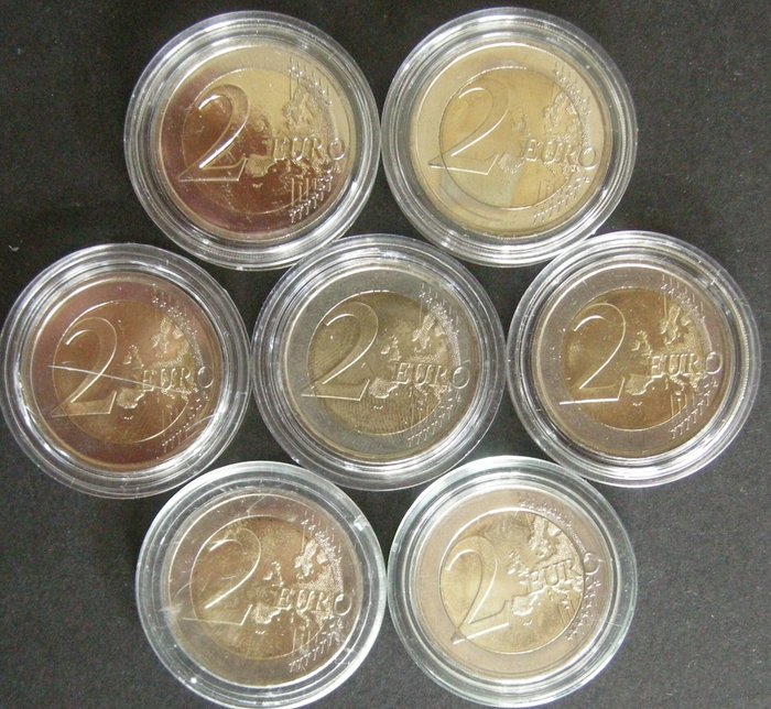 Andorra Belgien Slovakiet Spanien 2 Euro 2009/2019 (7 stuks) in kleur  (Ingen mindstepris)