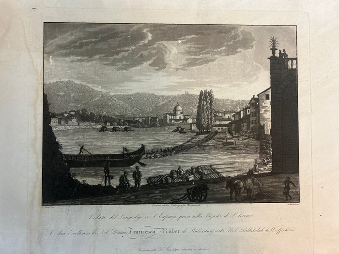 Italien - Veneto// Verona; Angelo Biasioli (Nato a Bassano del Grappa nel 1790) - Veduta del Lungadige a S Eufemia presa sulla Rigasta di S Lorenzo" - 1821-1850