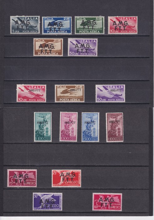 Triest - Zone A 1947/1952 - Parti på 3 komplette serier (2 luftpost og 1 ekspres). MNH.  Se beskrivelse - Sassone Serie 39; 43; 44