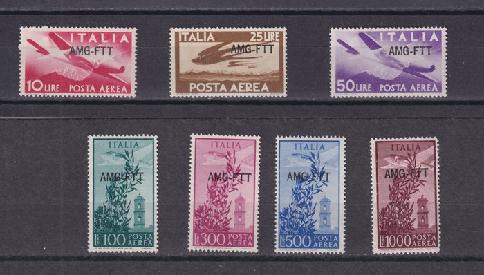 Triest - Zone A 1947/1952 - Parti på 3 komplette serier (2 luftpost og 1 ekspres). MNH.  Se beskrivelse - Sassone Serie 39; 43; 44