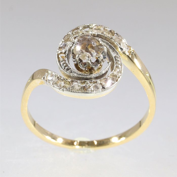 Ingen mindstepris - Ring - 14 karat Gulguld, Hvidguld - Diamant - Antik Anno 1900