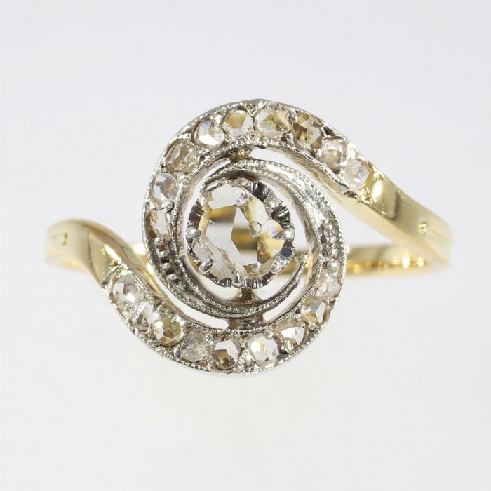 Ingen mindstepris - Ring - 14 karat Gulguld, Hvidguld - Diamant - Antik Anno 1900