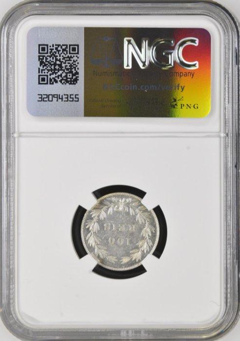 Portugal. D. Luís I (1861-1889). 100 Reis 1876 - NGC - MS63 - Escassa. Free Shipping