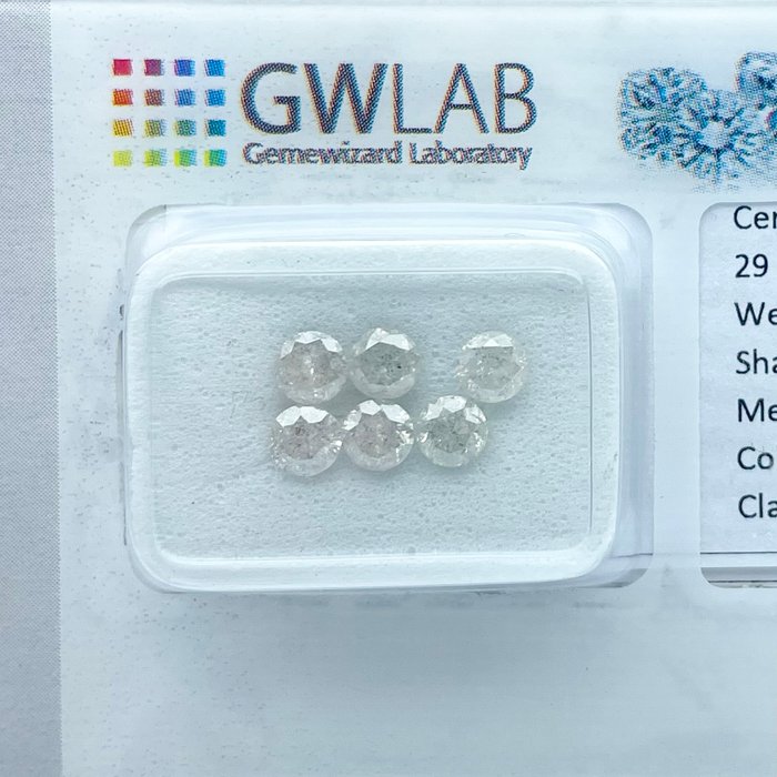 Ingen mindstepris - 6 pcs Diamant  (Natur)  - 1.11 ct - Rund - F, G - I1, I2 - Gemewizard Gemological Laboratory (GWLab)