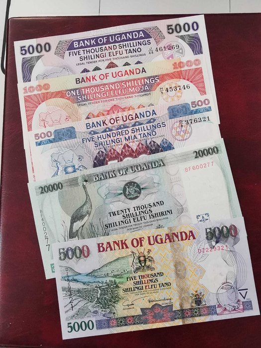 Uganda. - 5 banknotes - various dates  (Ingen mindstepris)