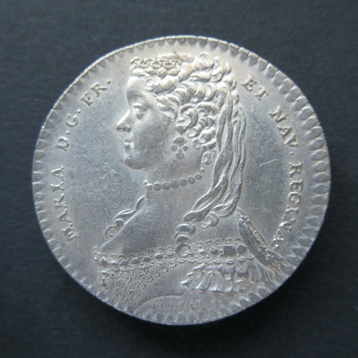 Frankrig Ludvig 15 (1715-1774) Prachtige Zilveren Token of Jeton 1728 Marie Leszczynska ***TOPKWALITEIT***