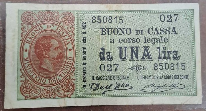 Italien. - 1 Lira 1893 - Gigante BS 1A