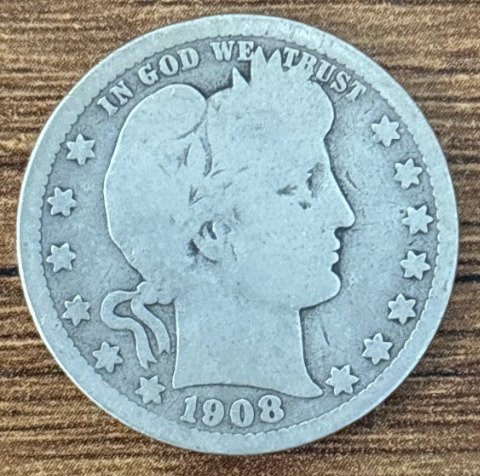 Förenta staterna Barber Quarter Dollar 1908-O  (Ingen mindstepris)