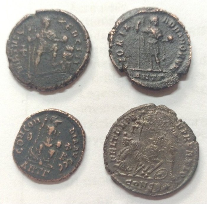 Romarriket. Lot of 4 Æ Folles incl.: Teodosio, Honorius and Costanzo II  (Ingen mindstepris)