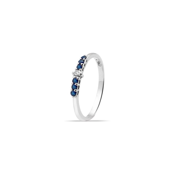 Ingen mindstepris - Ring - 18 kraat Hvidguld Diamant (Natur)  - Safir