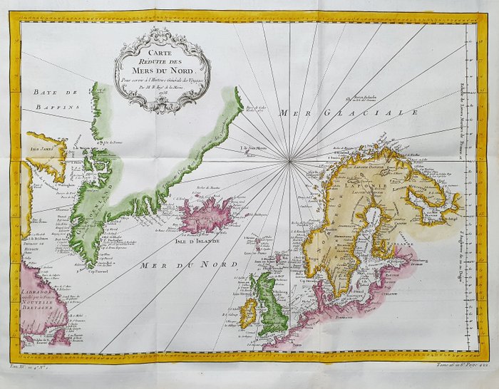 Europa - Nordeuropa / Nordsøen / Nordamerika / Norge / Skandinavien / Grønland / Island / Canada; La Haye / P. de Hondt / J.N. Bellin - Carte Reduite des Mers du Nord - 1721-1750