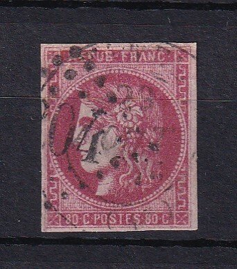 Frankrig 1870 - kyst €950, CAD type 17 på bordeaux 80 c pink - Yvert n°49