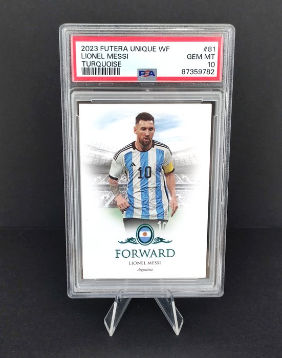 2023 Futera Unique World Football Lionel Messi Turquoise 36/42 PSA 10 Graded card