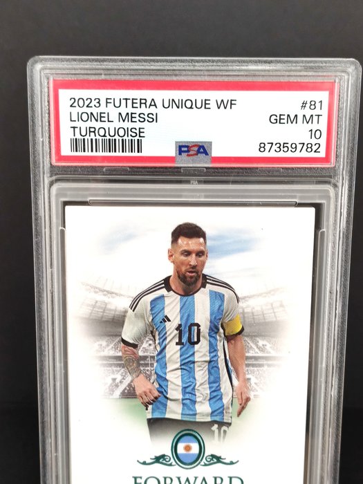 2023 Futera Unique World Football Lionel Messi Turquoise 36/42 PSA 10 Graded card