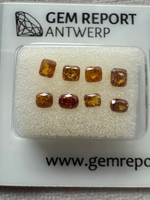 8 pcs Diamant  (Natur)  - 1.13 ct - Pude - I2, SI1 - Gem Report Antwerp (GRA) - Naturlig intens orange