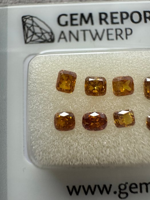 8 pcs Diamant  (Natur)  - 1.13 ct - Pude - I2, SI1 - Gem Report Antwerp (GRA) - Naturlig intens orange