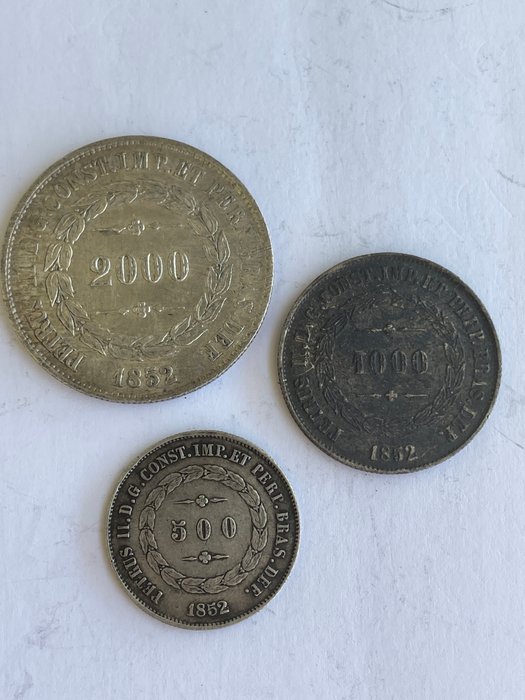 Brasilien. Pedro II (1831-1889). 500 + 1000 + 2000 Reis 1852 (3 monedas)  (Ingen mindstepris)