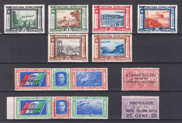 Italien Kongerige 1917/1933 - Udvalg af "Air Mail" med Zeppelin, Triptychs, Experiment og Seaplane - Sassone euro 1.300,00