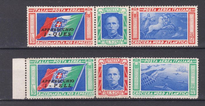 Italien Kongerige 1917/1933 - Udvalg af "Air Mail" med Zeppelin, Triptychs, Experiment og Seaplane - Sassone euro 1.300,00