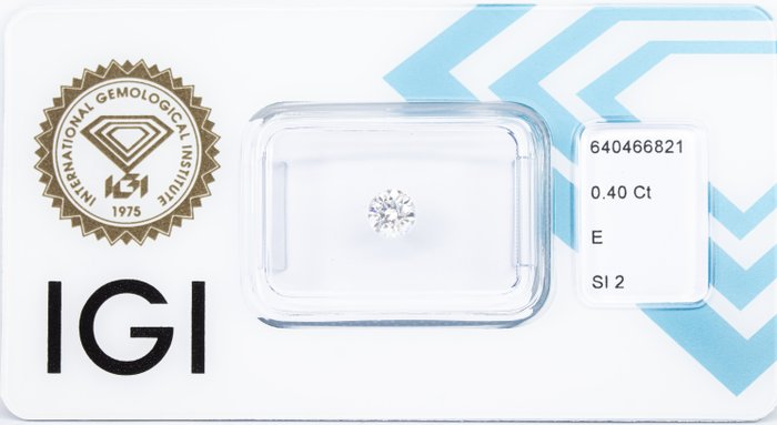 Ingen mindstepris - 1 pcs Diamant  (Natur)  - 0.40 ct - Rund - E - SI2 - International Gemological Institute (IGI)