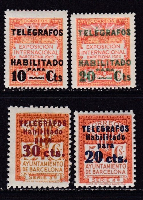 Spanien 1930/1938 - Barcelona - Telegrafer - Frimærkesæt - Mange varianter