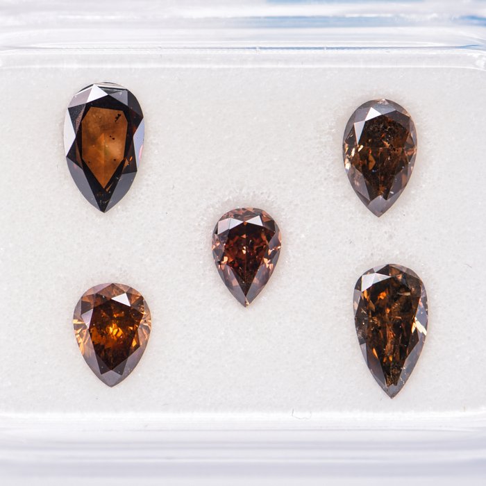 Ingen mindstepris - 5 pcs Diamant  (Naturfarvet)  - 1.18 ct - Pære - Fancy dark, Fancy deep Brun Orange - I1, SI2 - International Gemological Institute (IGI)