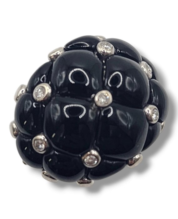 Ring - 18 kraat Hvidguld, Smuk 18K hvidguld  sort onyx ring omgivet af diamanter -  0.10ct. tw. Onyx - Diamant