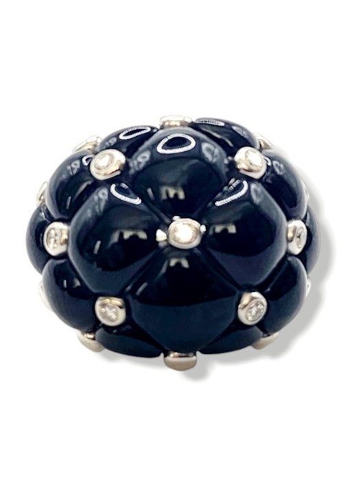 Ring - 18 kraat Hvidguld, Smuk 18K hvidguld  sort onyx ring omgivet af diamanter -  0.10ct. tw. Onyx - Diamant