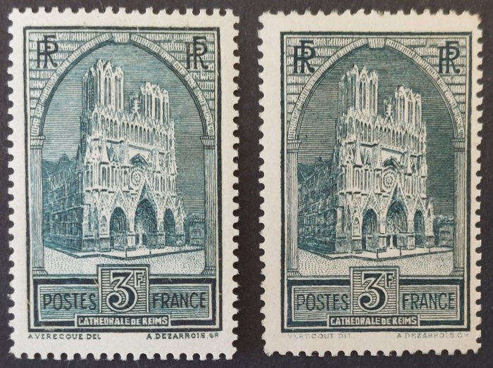 Frankrig 1929/31 - Monumenter Reims katedral type I og IV - Yvert 259 et 259c