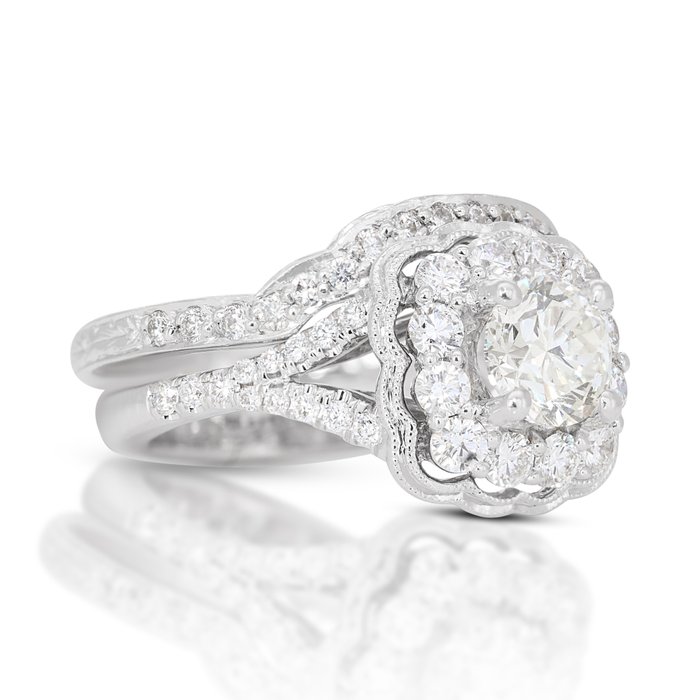 Ring - 14 karat Hvidguld -  1.40ct. tw. Diamant (Natur) - Diamant