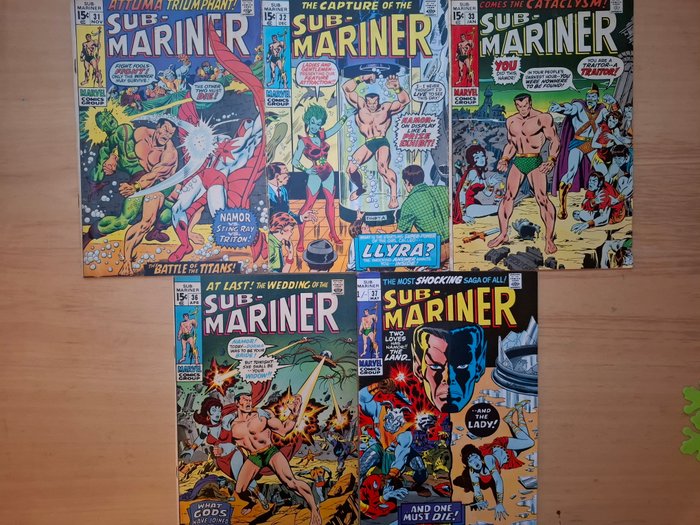 Sub-Mariner #31-33 + 36 + 37 - 1st appearance Llyra/Laurie - 5 Comic - 1970