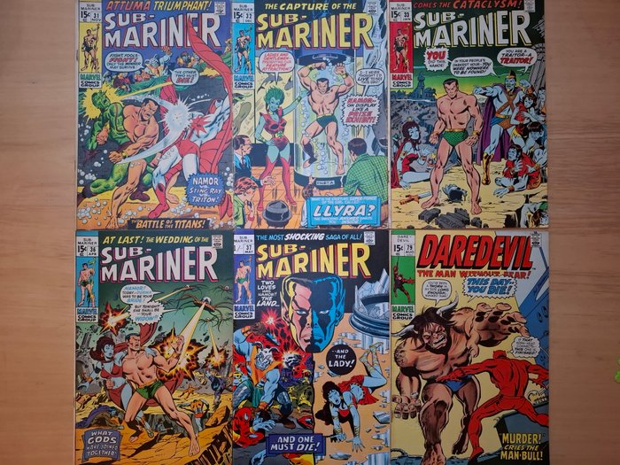 Sub-Mariner #31-33 + 36 + 37 - 1st appearance Llyra/Laurie - 5 Comic - 1970