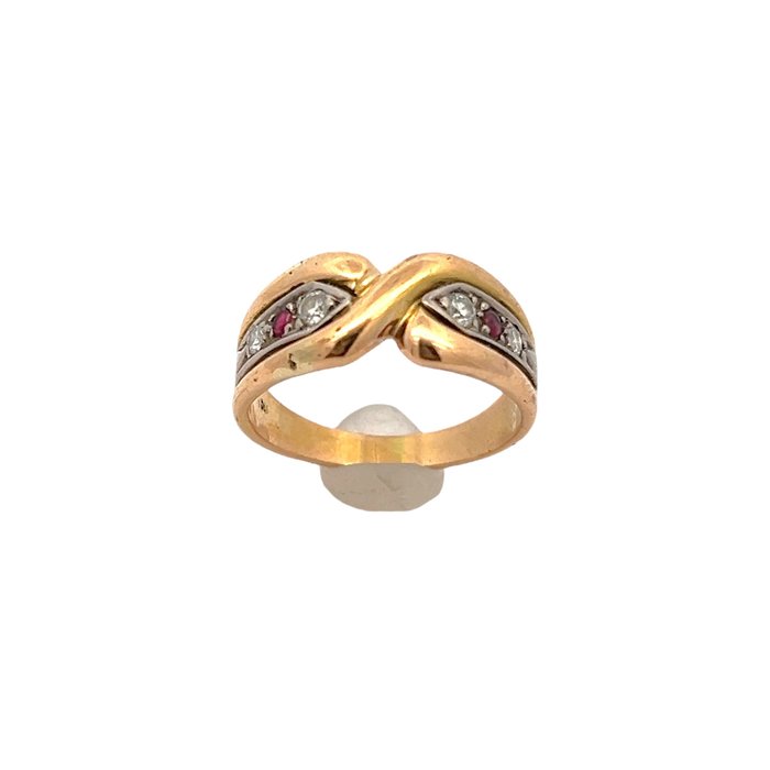 Ring - 18 kraat Gulguld -  0.22ct. tw. Diamant (Natur)  - Rubin