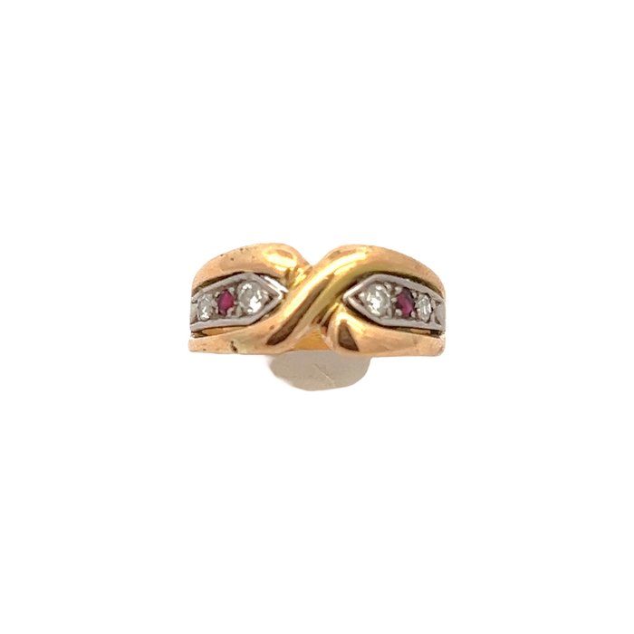 Ring - 18 kraat Gulguld -  0.22ct. tw. Diamant (Natur)  - Rubin