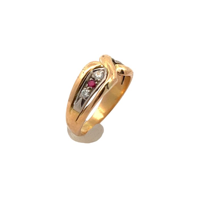 Ring - 18 kraat Gulguld -  0.22ct. tw. Diamant (Natur)  - Rubin