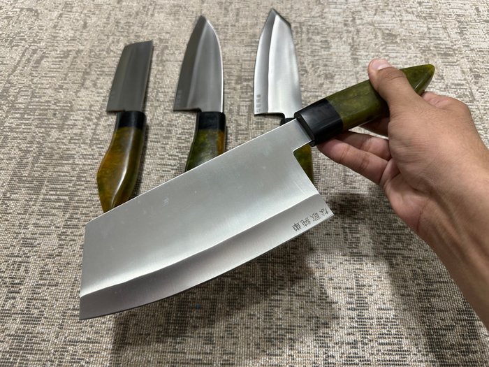 Køkkenkniv - Chef's knife -  Japanske D2 Steel Chopper, Bunka, Deba  Nakiri kokkeknive - D2 Steel  Designing Udsøgt sortfarvet harpikshåndtag - Japan