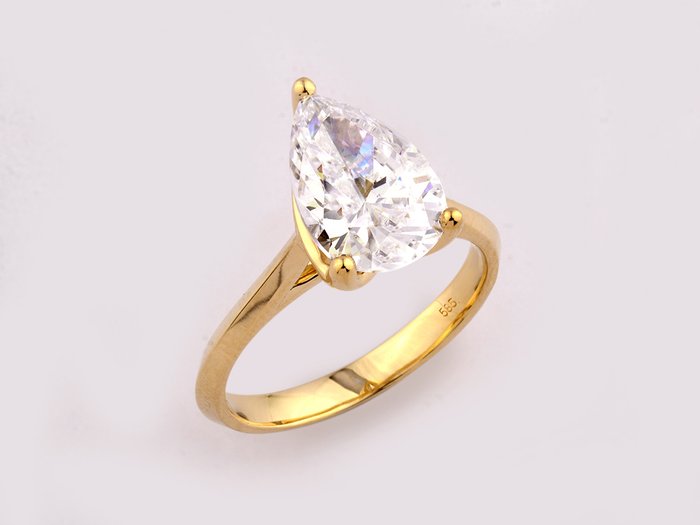 Ring - 14 karat Gulguld -  4.00ct. tw. Diamant (Laboratoriedyrket)