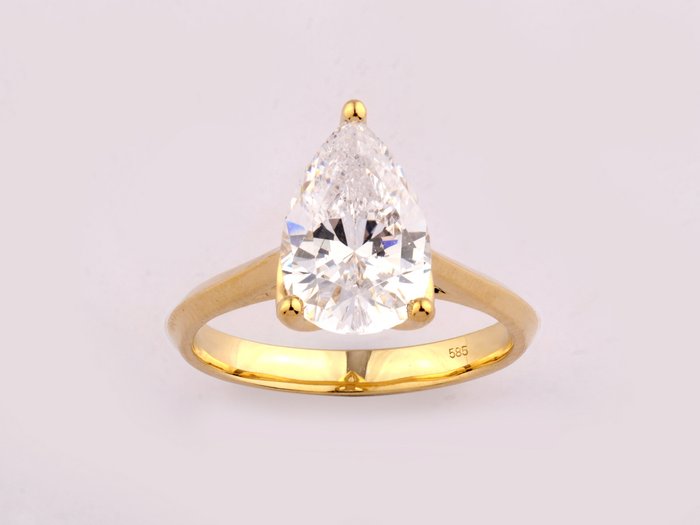 Ring - 14 karat Gulguld -  4.00ct. tw. Diamant (Laboratoriedyrket)