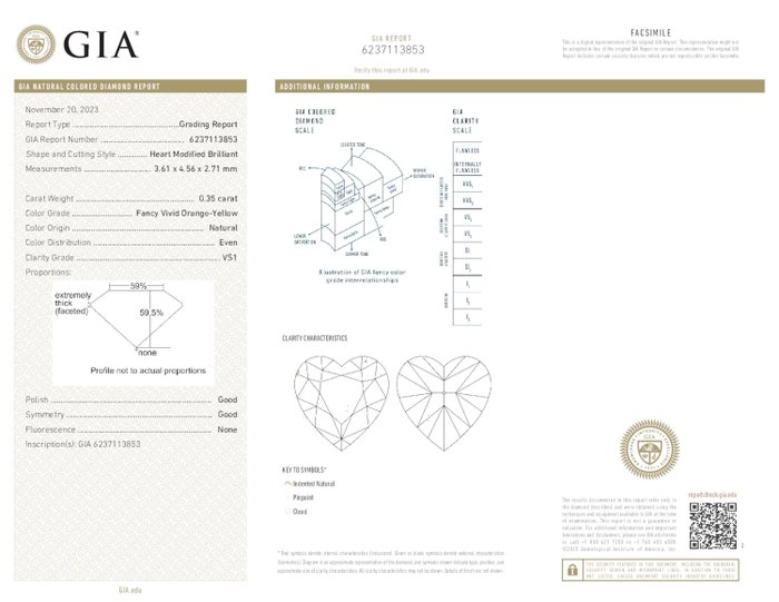 1 pcs Diamant  (Naturfarvet)  - 0.35 ct - Fancy vivid Orange Gul - VS1 - Gemological Institute of America (GIA)