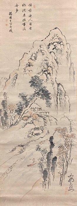 秋渓泛舟圖 - Attributed to Ike no Taiga (1723-1776) - Japan - Midten af Edo-perioden