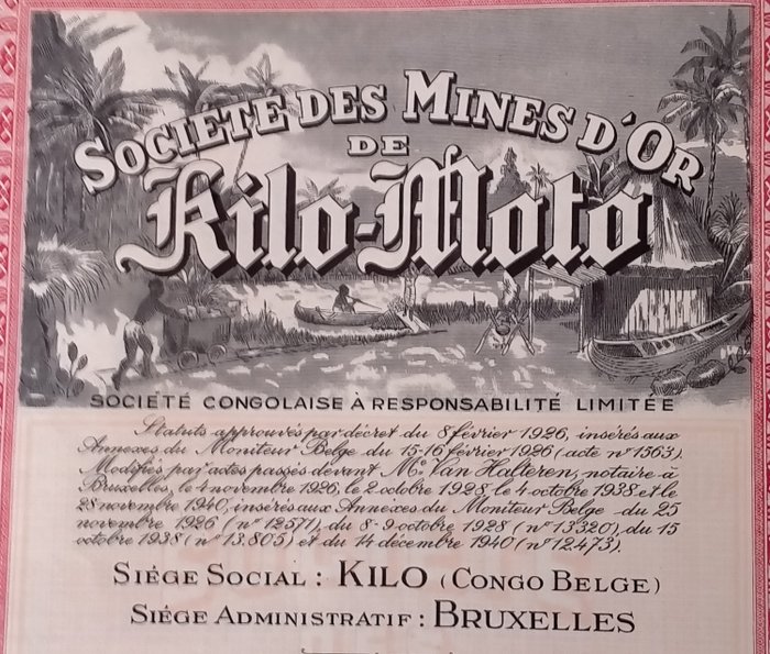 Belgisk Congo. - 18 x Part Beneficiaire - 1944 - Société des Mines D'or de Kilo Moto  (Ingen mindstepris)