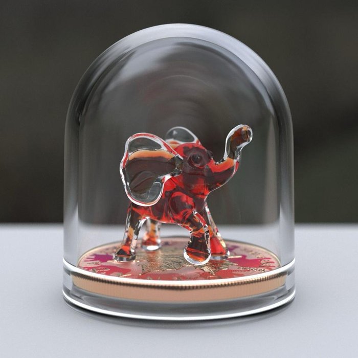 Canada. 5 Dollars 2022 Maple Leaf - Murano glass Series - Red Elephant, 1 Oz (.999)