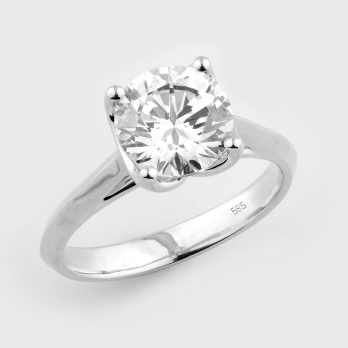 Ring - 14 karat Hvidguld -  4.00ct. tw. Diamant (Laboratoriedyrket)